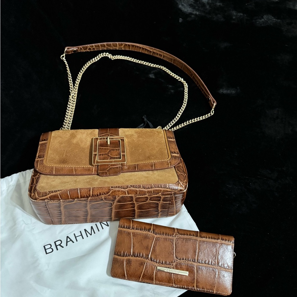 Brahmin Croc-Embossed Brown and Tan Shoulder Bag Set